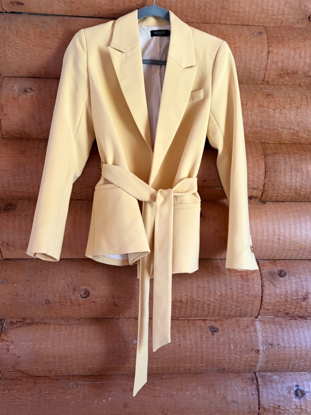 Light Yellow Tailored Blazer with Waist Ties - SNAKEE